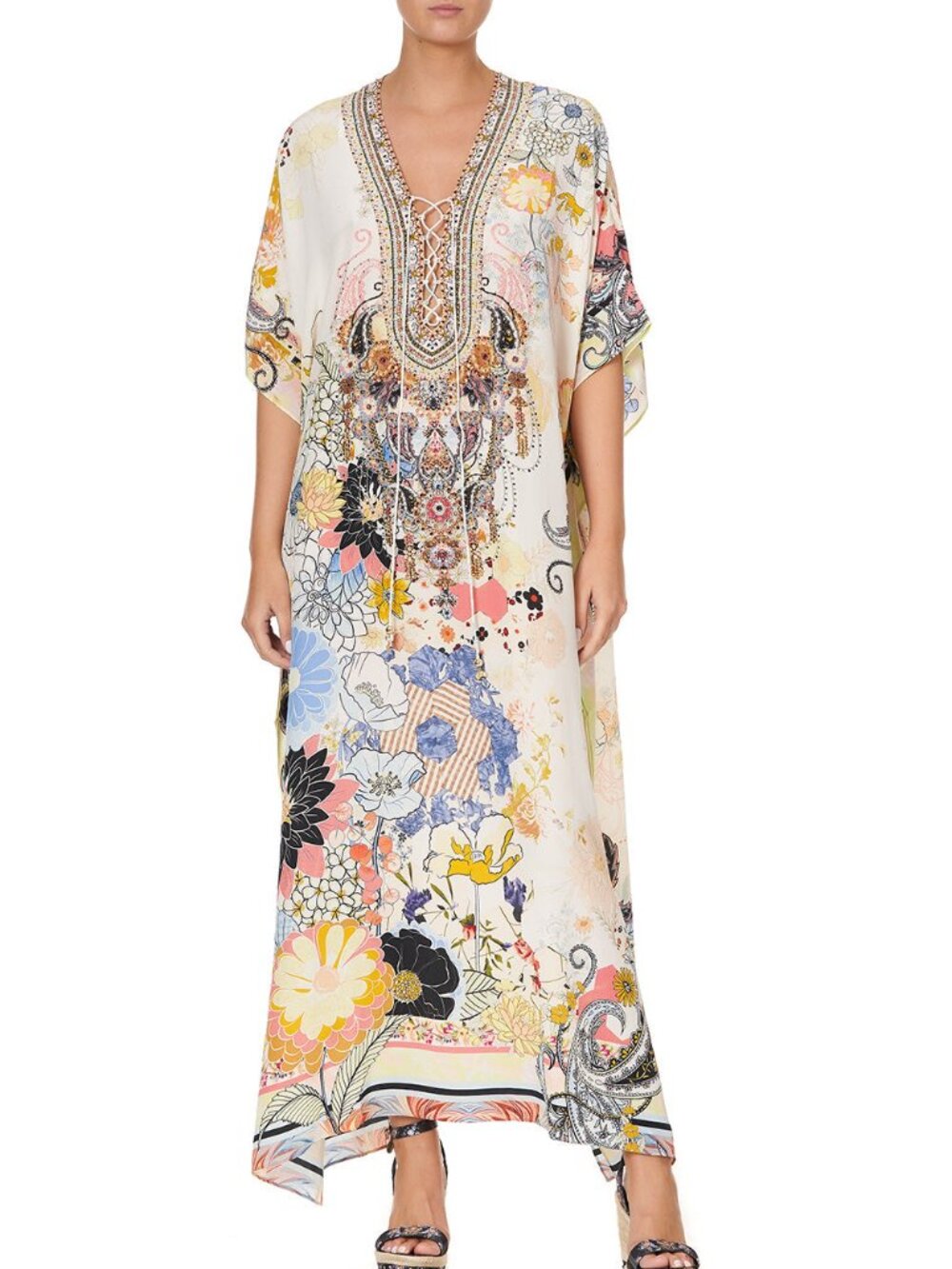NWT Camilla Lace Up Kaftan Britain Bouquet OS $699